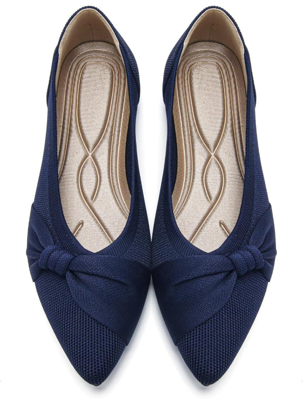 Women's Navy Blue Pointed Toe Comfortable Knit Lightweight Casual Flat Shoes